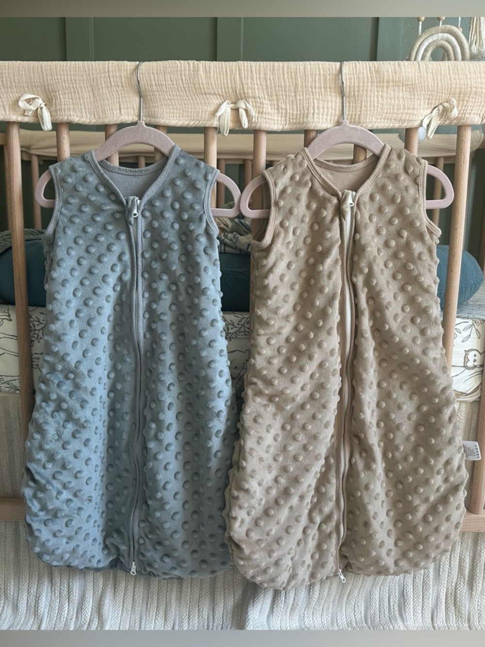 Minky Baby Sleep Sack Set 1.5 TOG Gray and Beige 0-6 months 2 Way Zipper